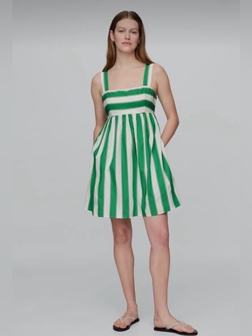 Gap green white striped poplin tie-back feminine coquette bow detail dress NWT S - Picture 2 of 11
